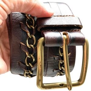 belt ROUGH ROSES S/M brown chain leather brass western boho classic